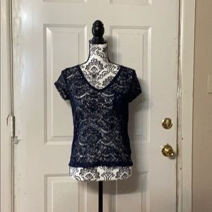 Fun lace navy top with pocket